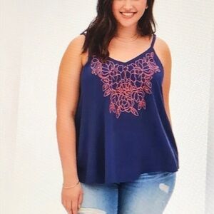 Torrid Sophie Gauze Embroidered Swing Cami Navy SZ 3X